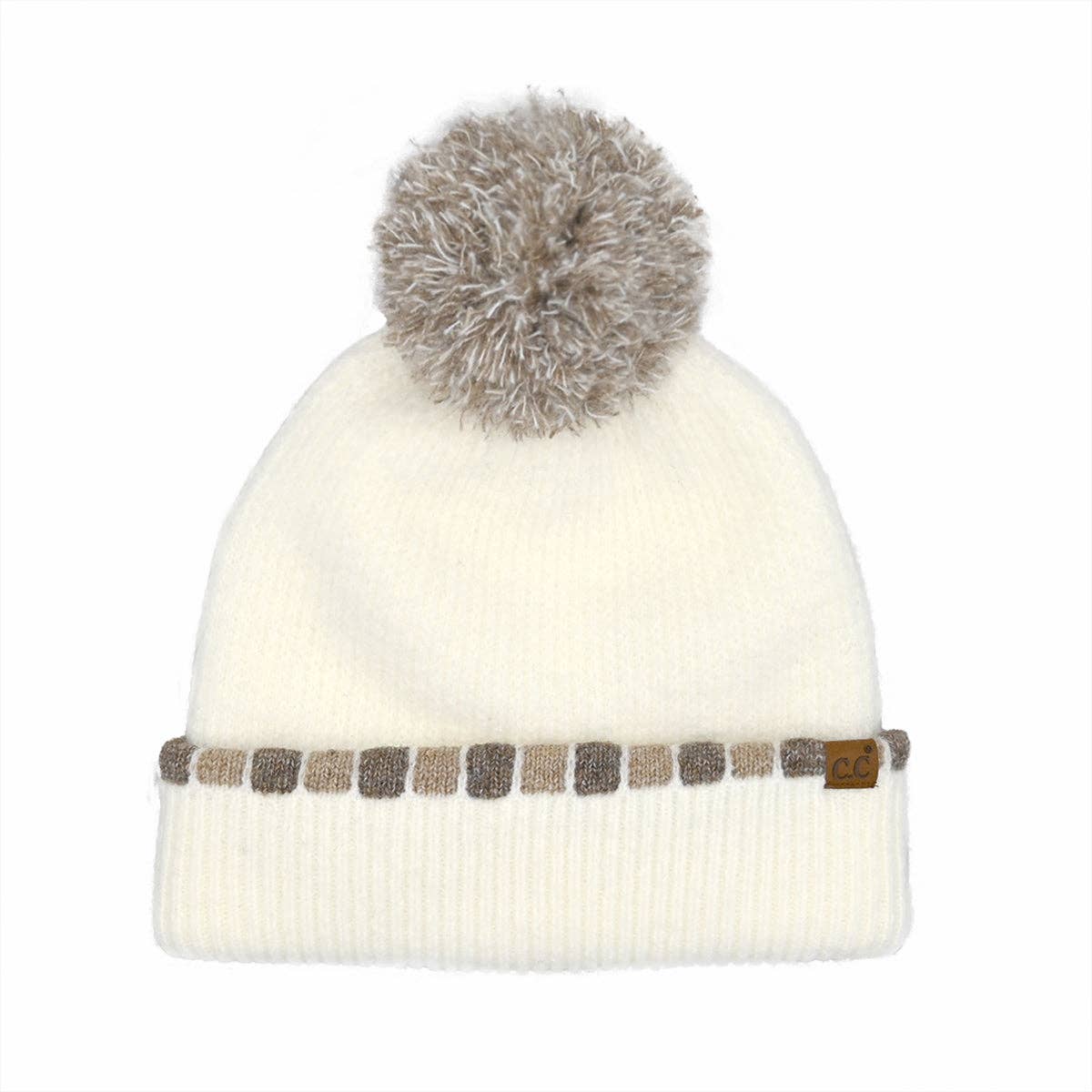 CC Beanie Neutral Horizontal Stripe Cuffed