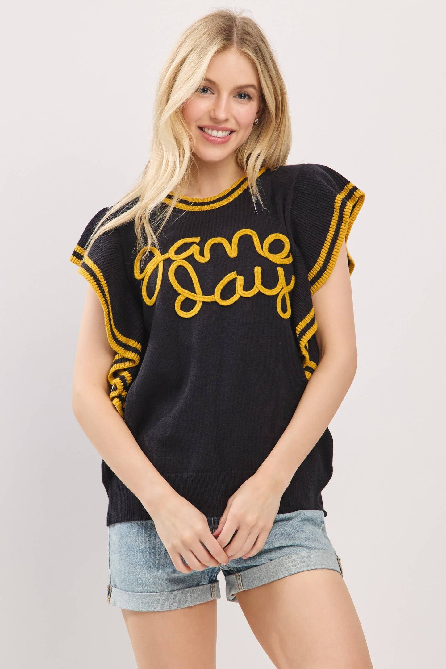 Ruffle Sleeve Varsity Gameday Knit Top