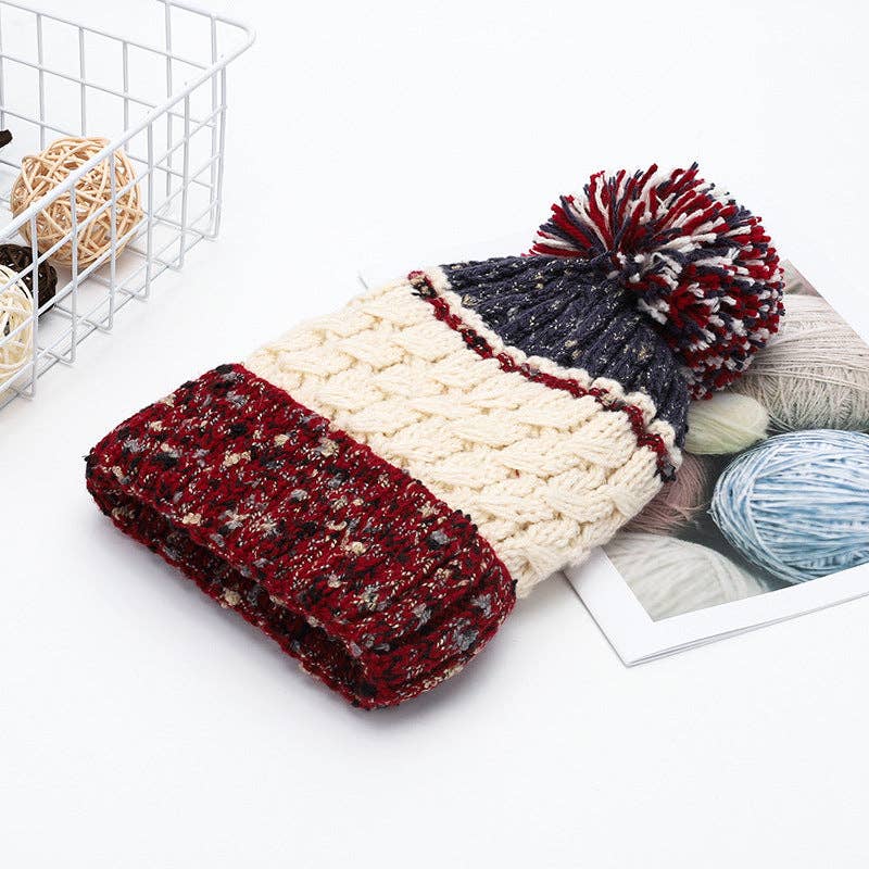 Contrast Color Knit Pom Beanie