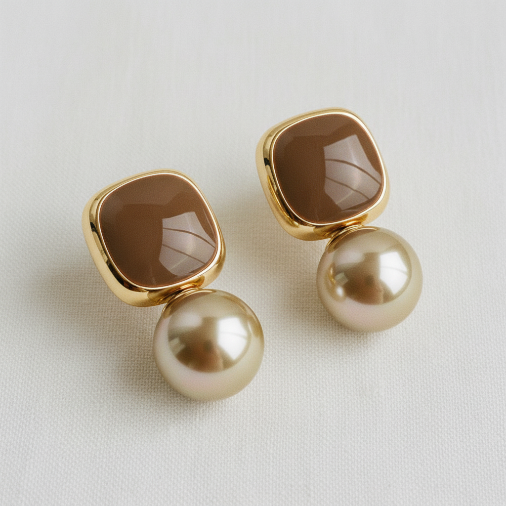 Square Enamel and Pearl Earrings