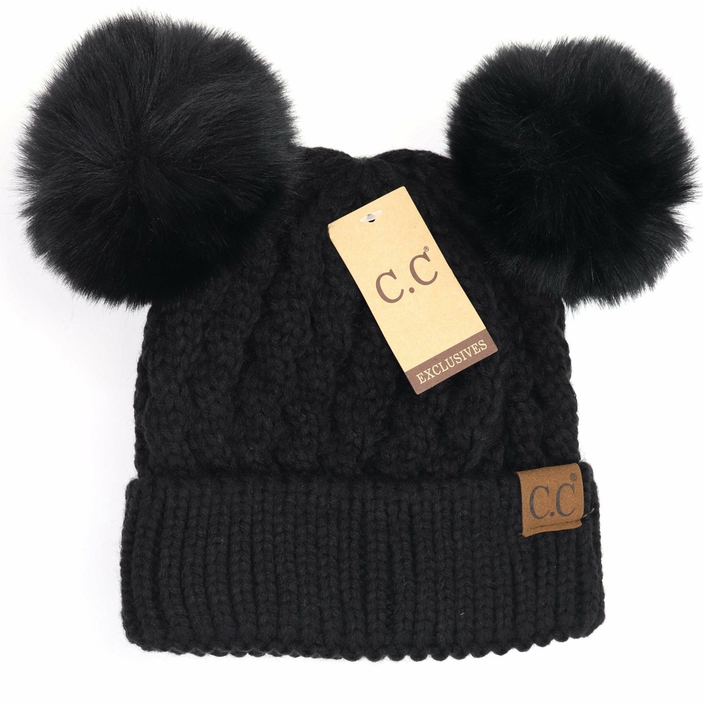 Cable Knit Double Matching Pom Beanie HAT2055-S