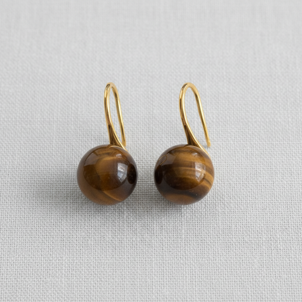 Vintage Round Tiger's Eye Earrings