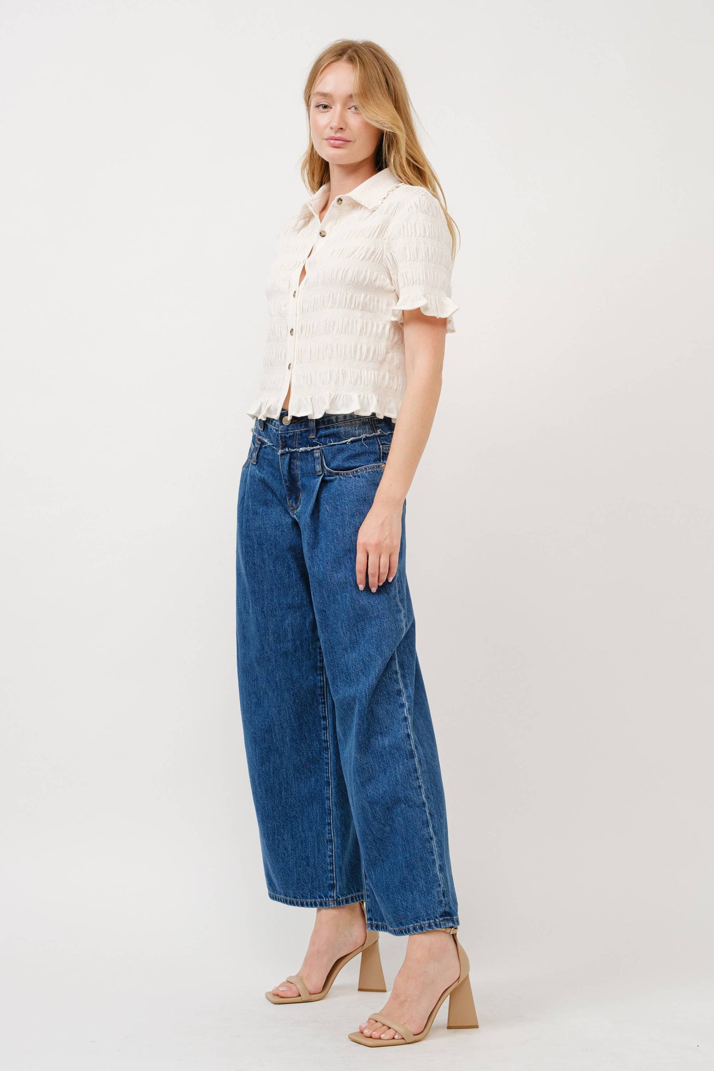 Waist Cut Wide Leg Jeans