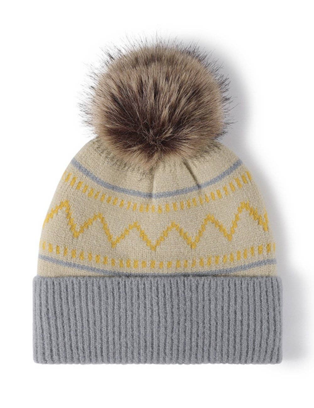 Splicing Striped Padded Knit Pom Beanie MK2BLW6W6HAT298