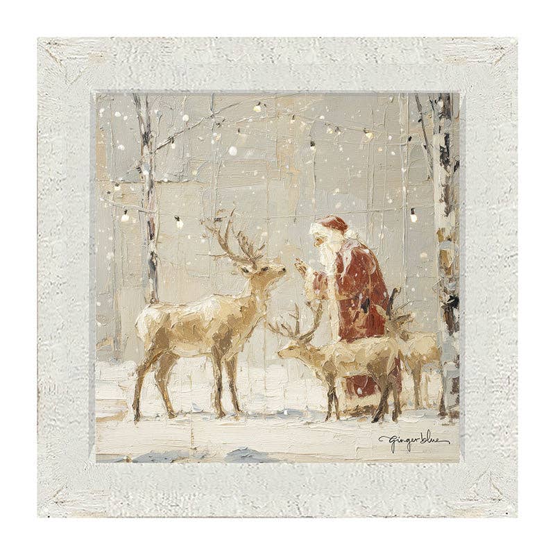 Santa Visiting Reindeer under Lights