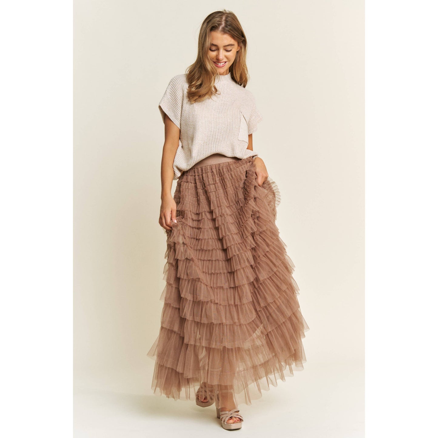 CASCADING TULLE MESH TIERED MAX SKIRT