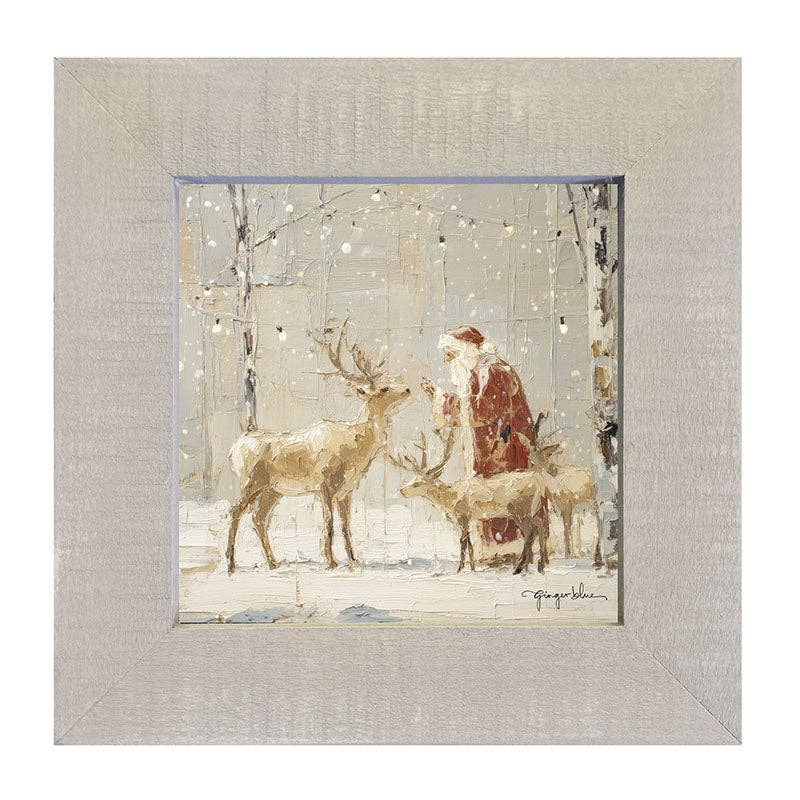 Santa Visiting Reindeer under Lights