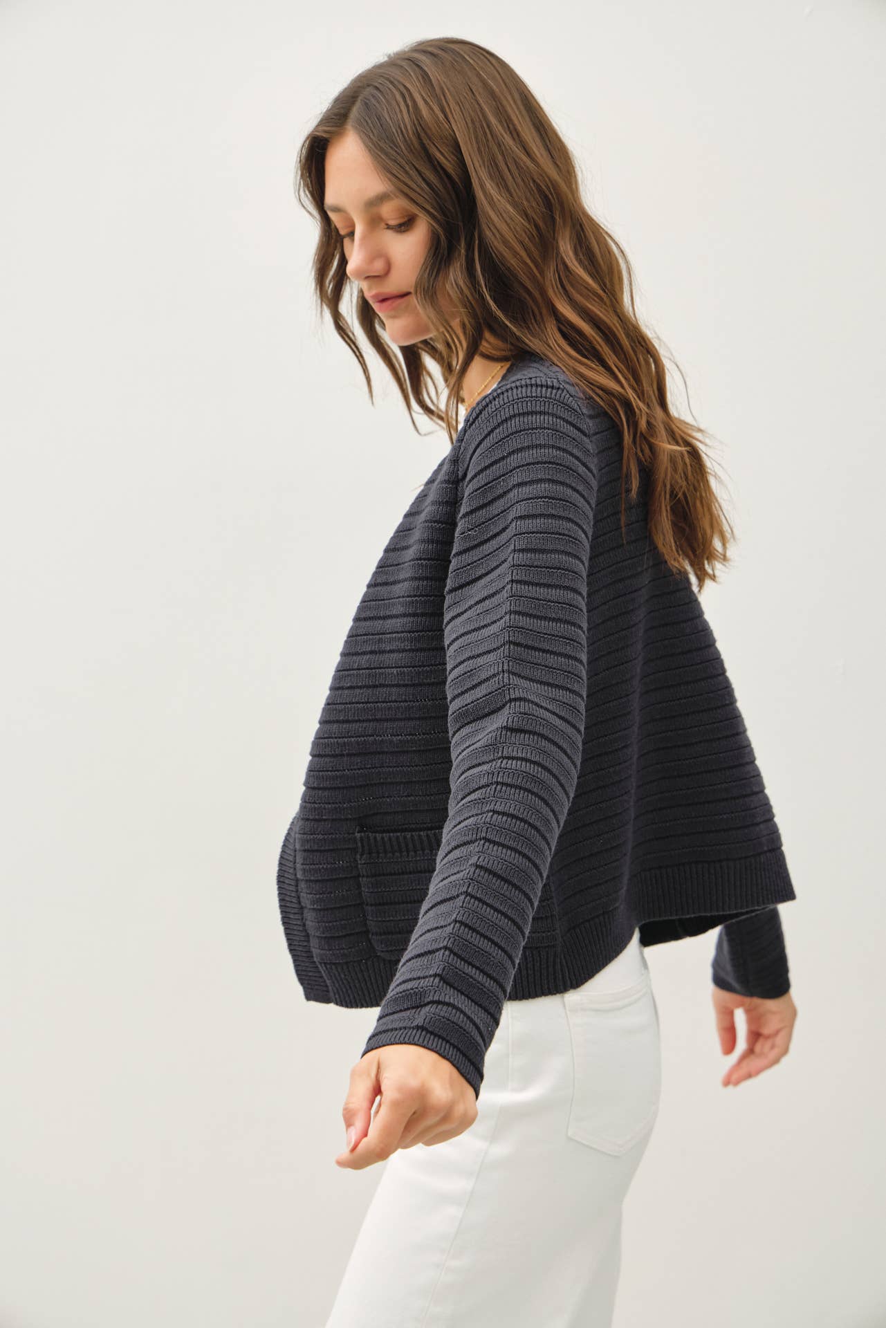 Ribbed Open Cardigan