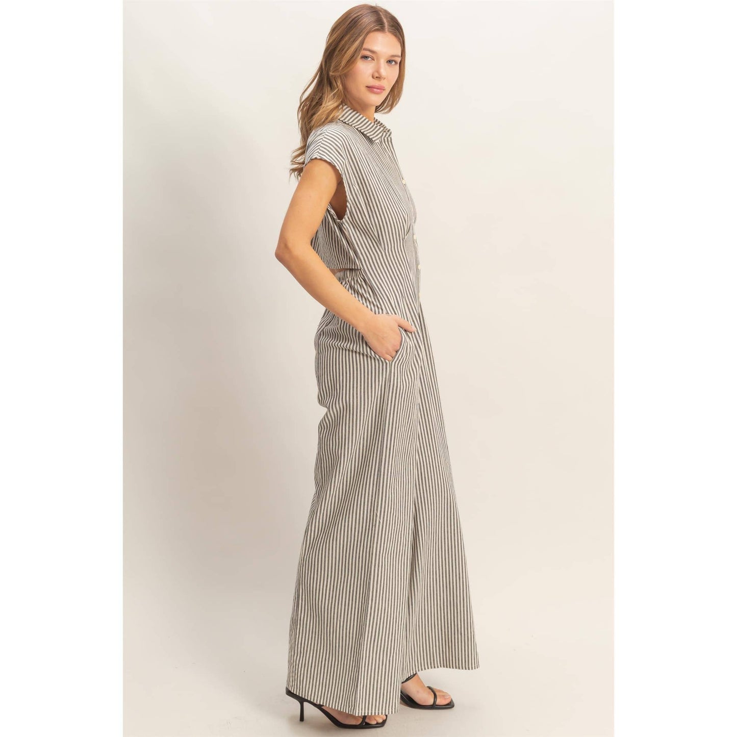 Striped Button Down Jumpsuit
