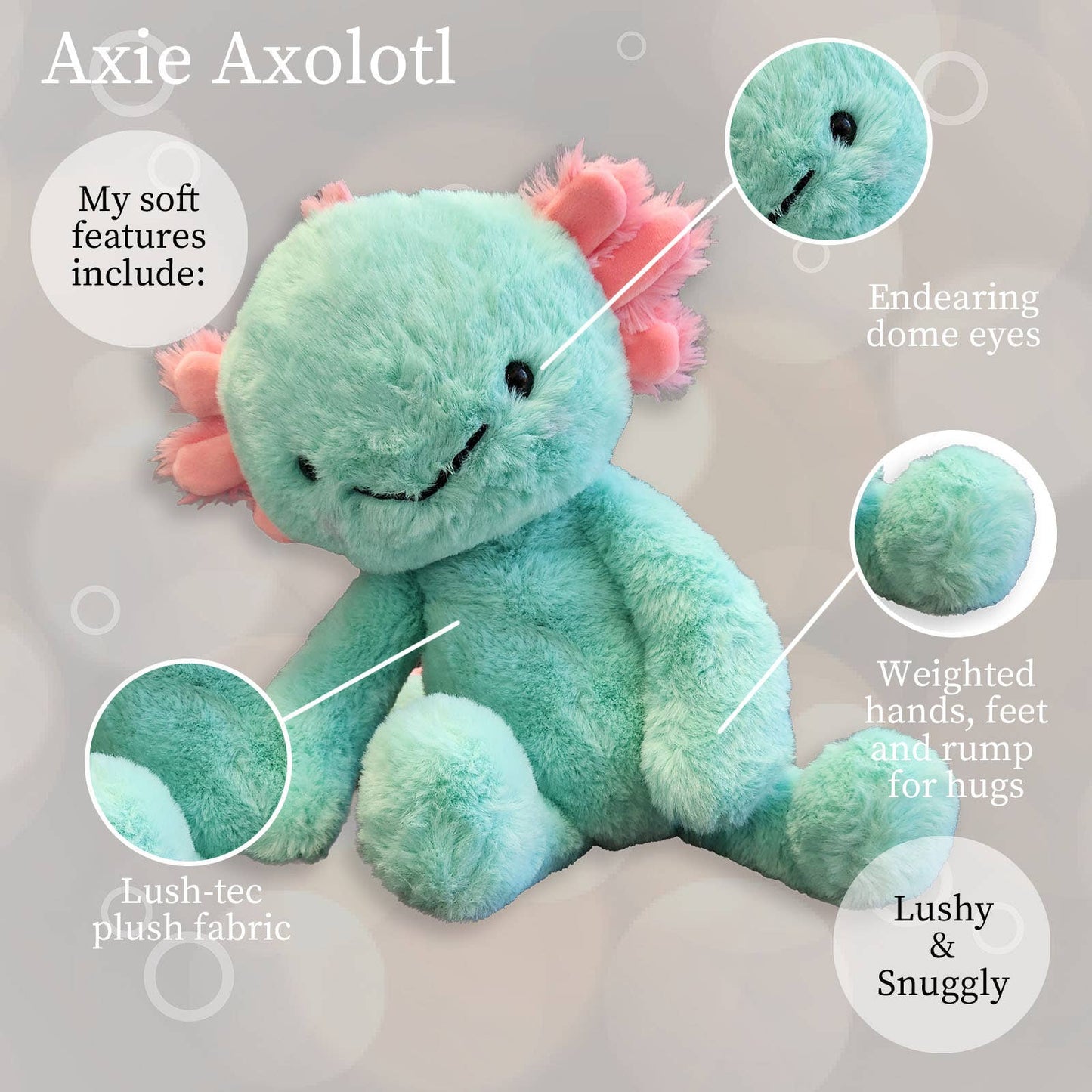 World's Softest Lushee 16 inch - Aqua Axolotl Plush Toy