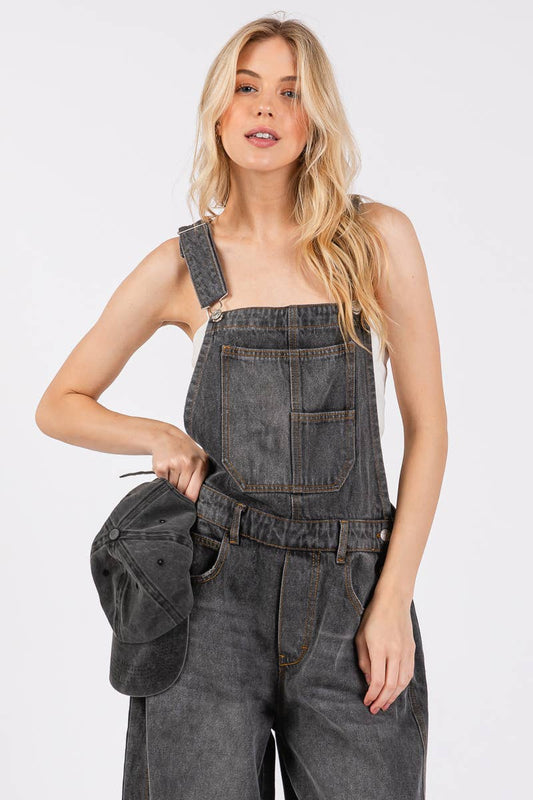 Washed Denim Overall Jumpsuit