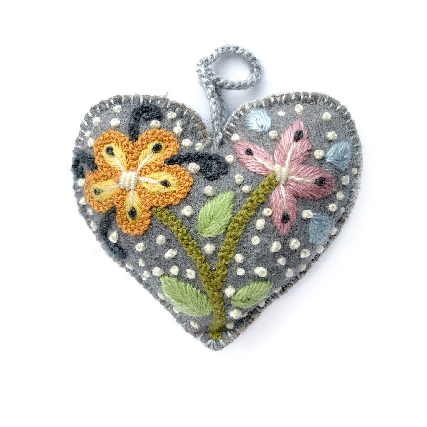 Colorful Embroidered Heart Christmas Ornament