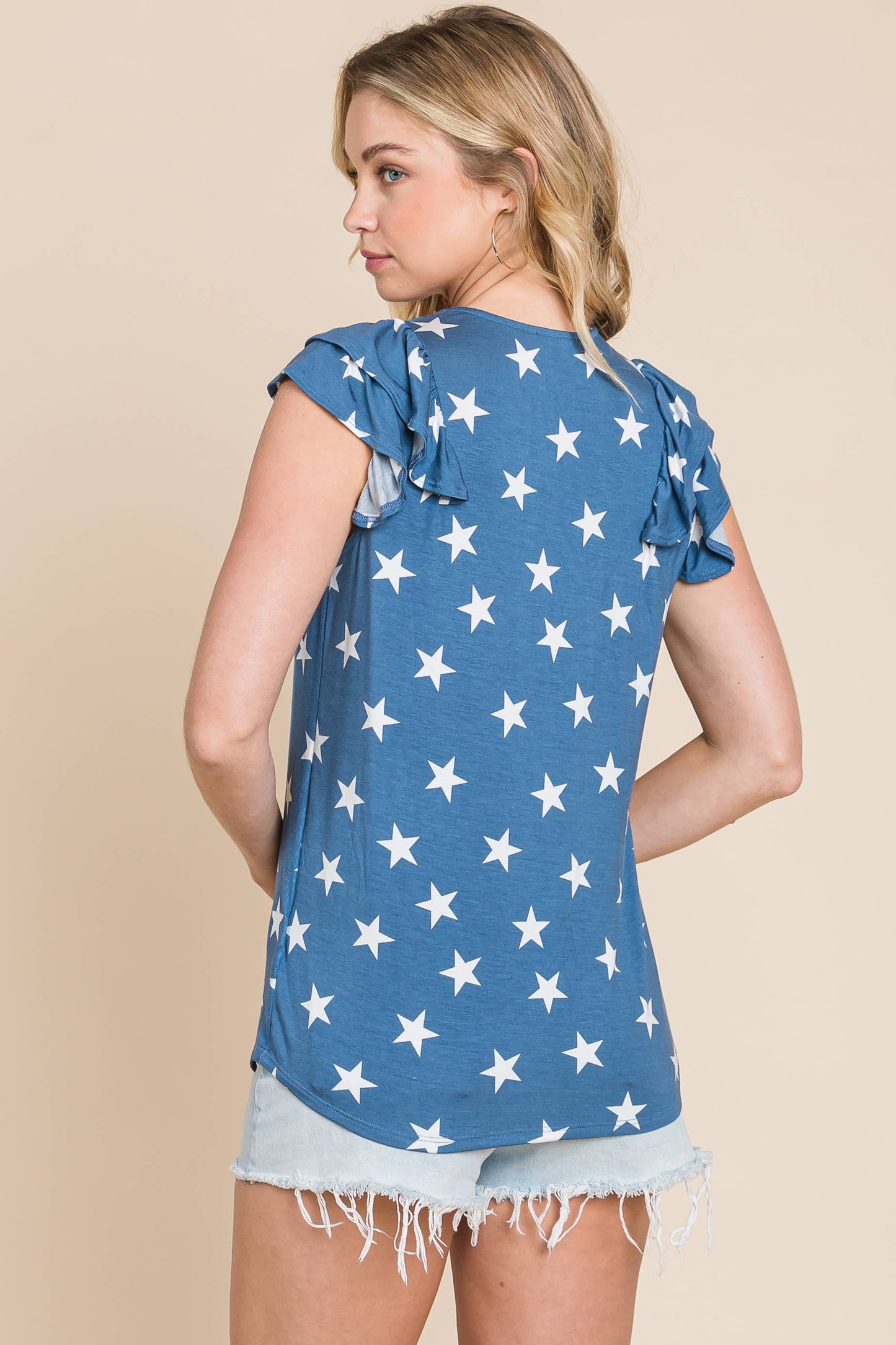 Blue Stars Ruffle Tank