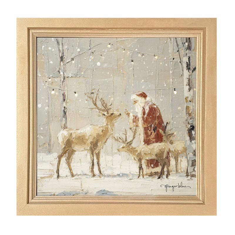 Santa Visiting Reindeer under Lights