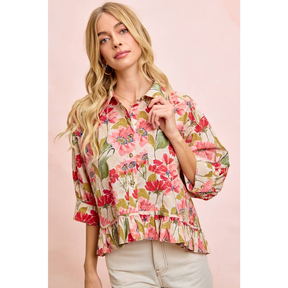 Floral Print Ruffled Hem Top