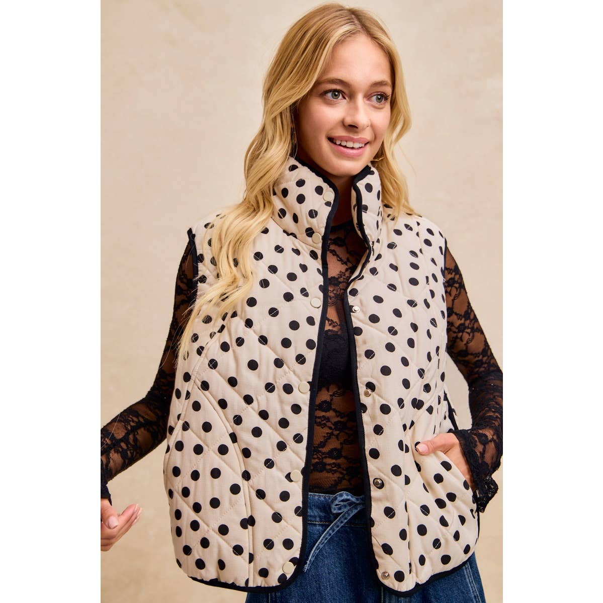 Polka Dot Print Quilted Vest