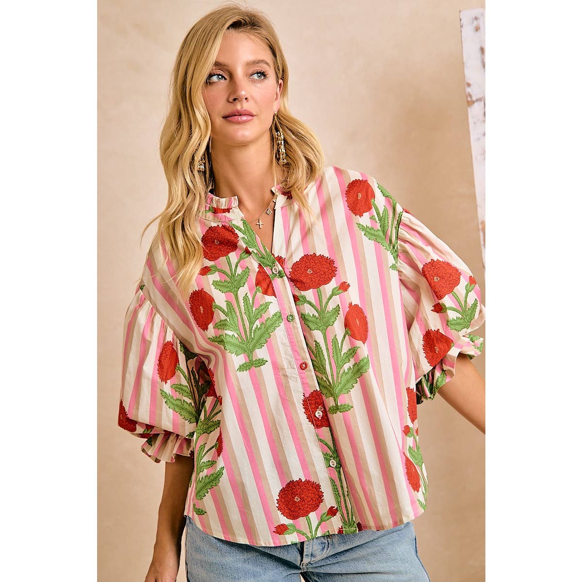 Stripe Flower Print Top