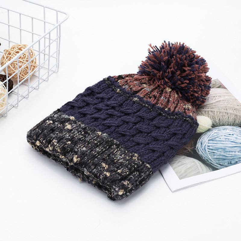 Contrast Color Knit Pom Beanie