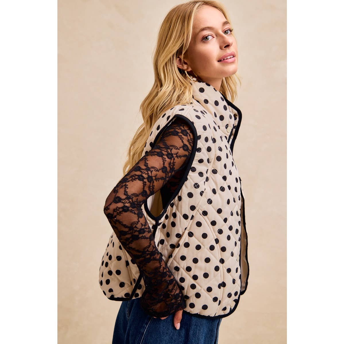 Polka Dot Print Quilted Vest