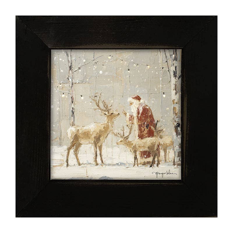 Santa Visiting Reindeer under Lights