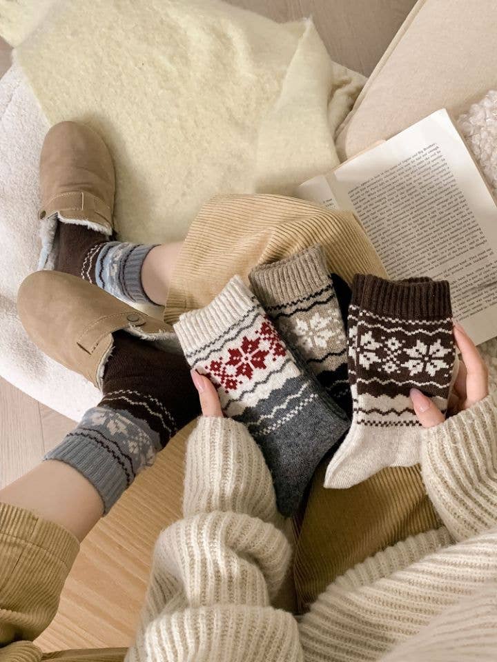 Retro Fair Isle Knit Thermal Crew Socks MK2BLW6W8FSO205