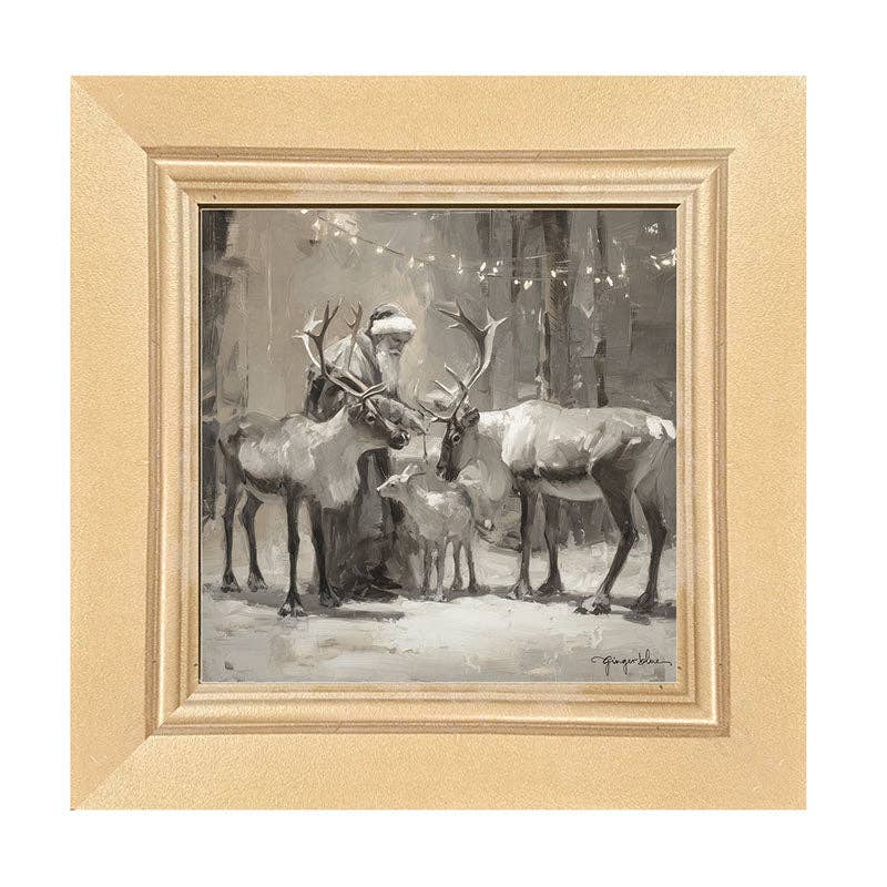 Santa and Reindeers under Christmas Lights