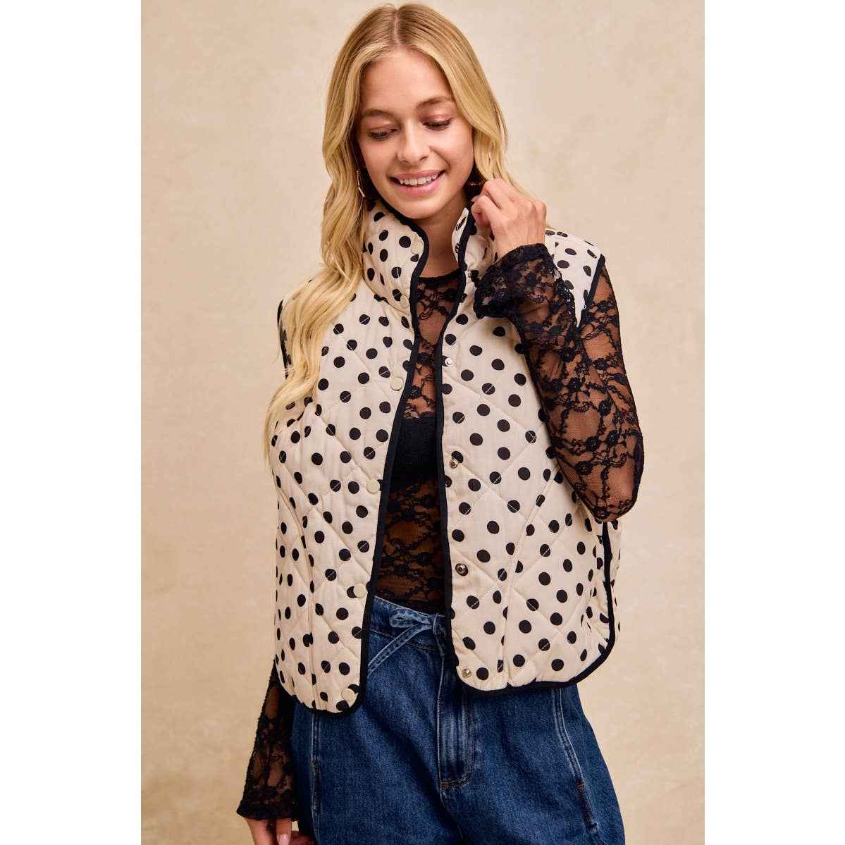 Polka Dot Print Quilted Vest