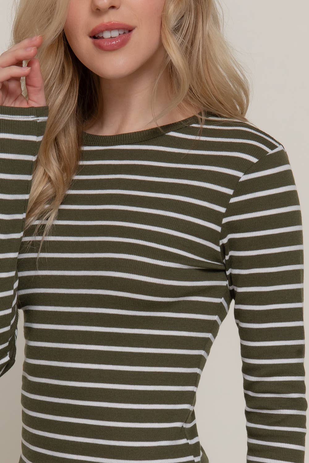 Long Sleeve Crew Neck Yarn Dyed Stripe Knit Top