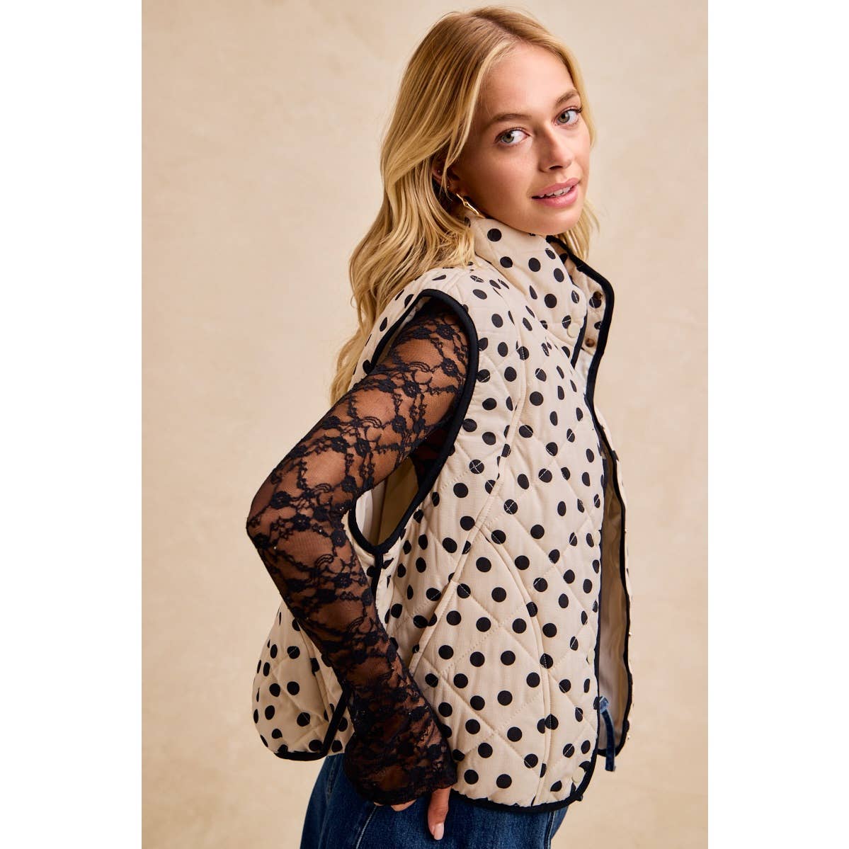 Polka Dot Print Quilted Vest