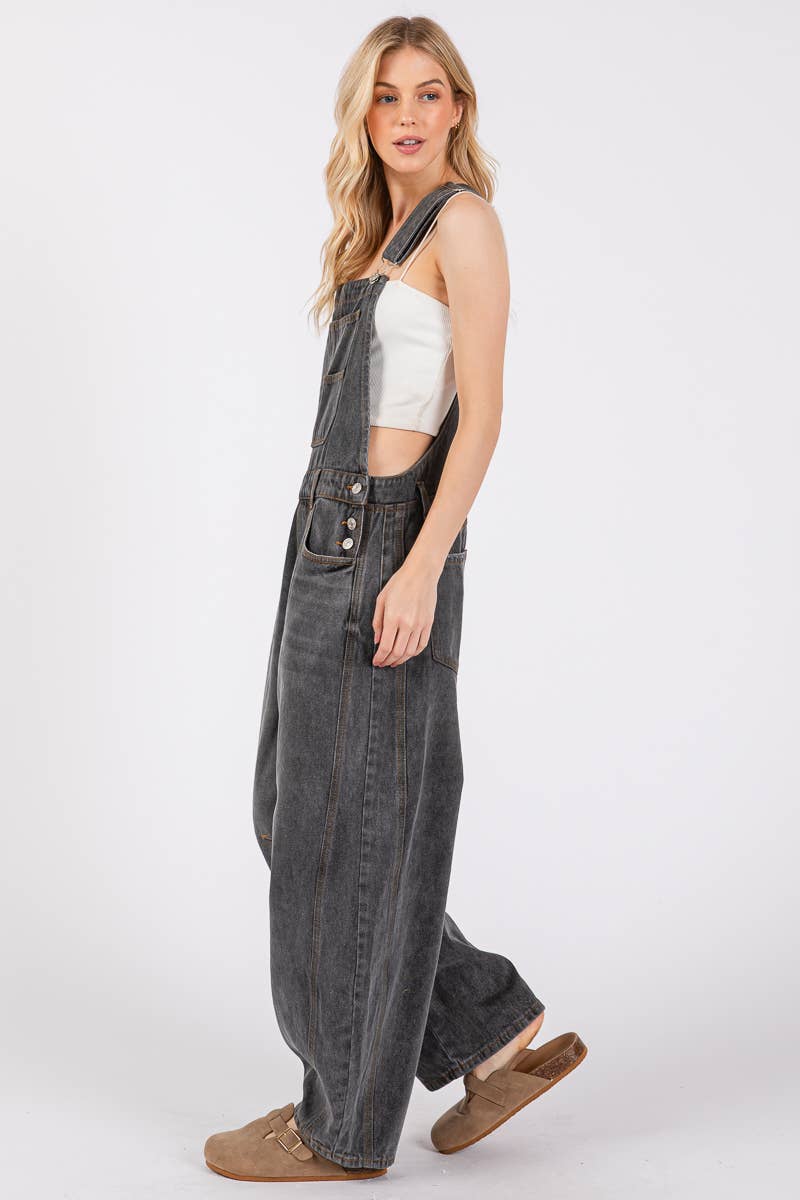 Washed Denim Overall Jumpsuit