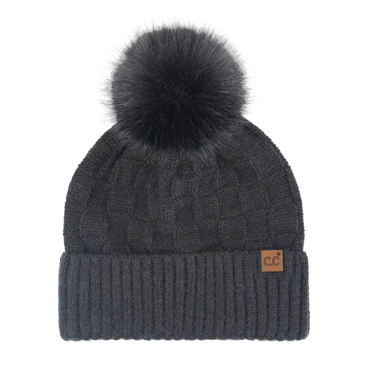 Woven Checkered Texture Pom C.C Beanie