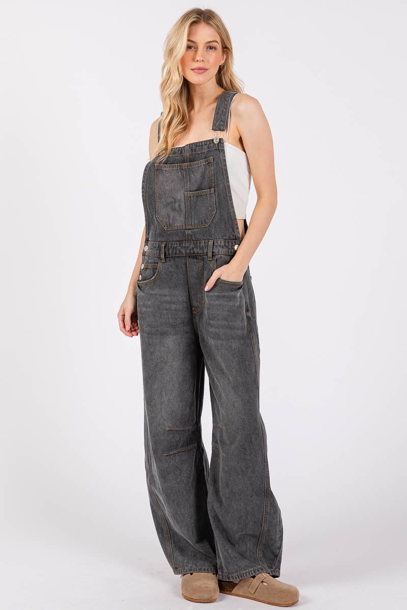 Washed Denim Overall Jumpsuit