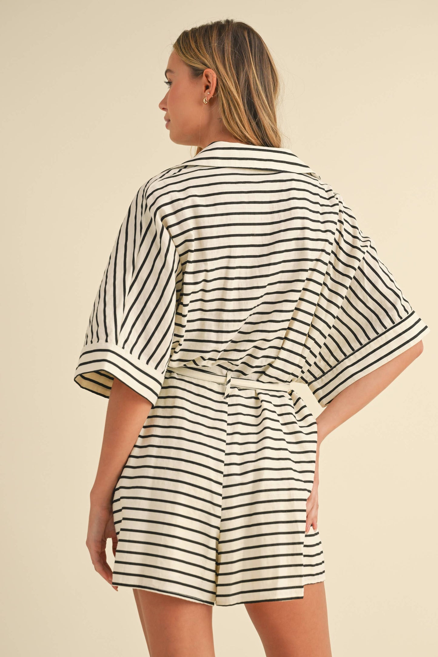 Striped Relax Fit Belted Romper