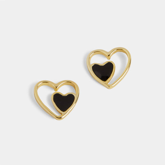 Double Heart Stud Earrings - Gold