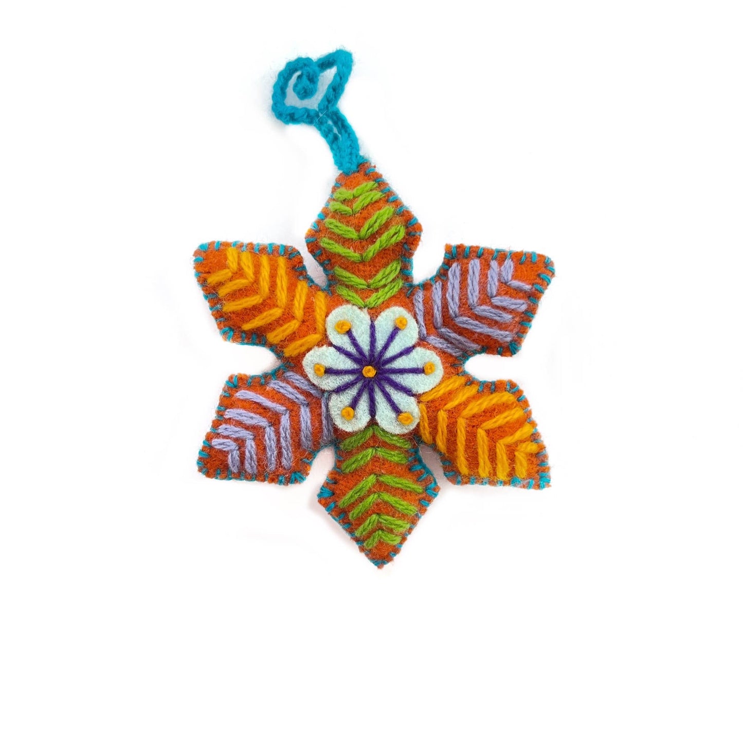 Colorful Pointed Snowflake Embroidered Christmas Ornament