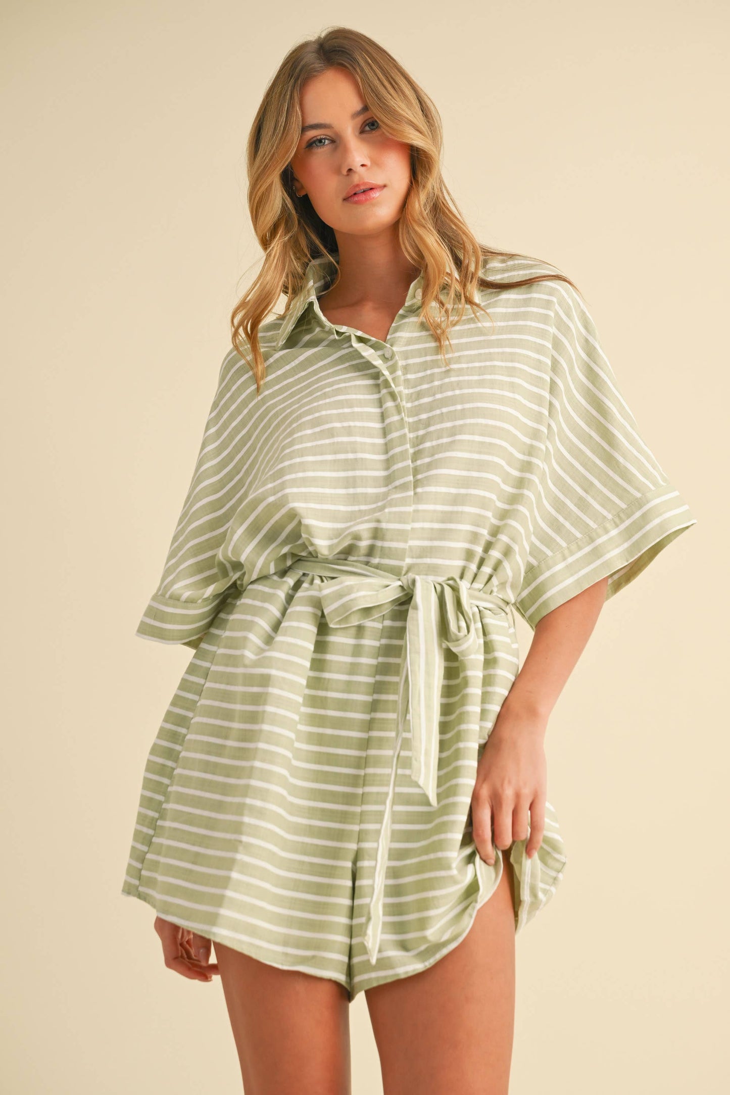 Striped Relax Fit Belted Romper