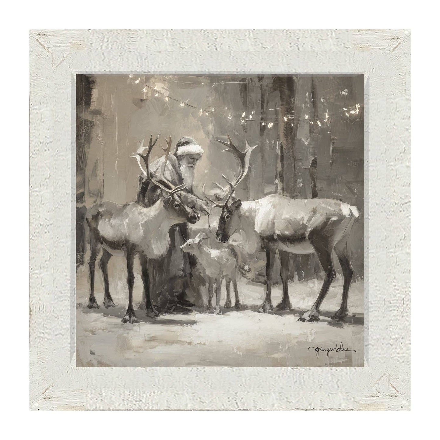 Santa and Reindeers under Christmas Lights
