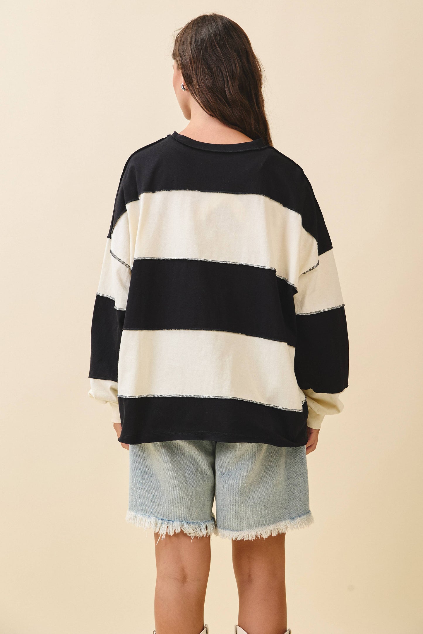 Contrast Panel Long Sleeve Slouchy Top