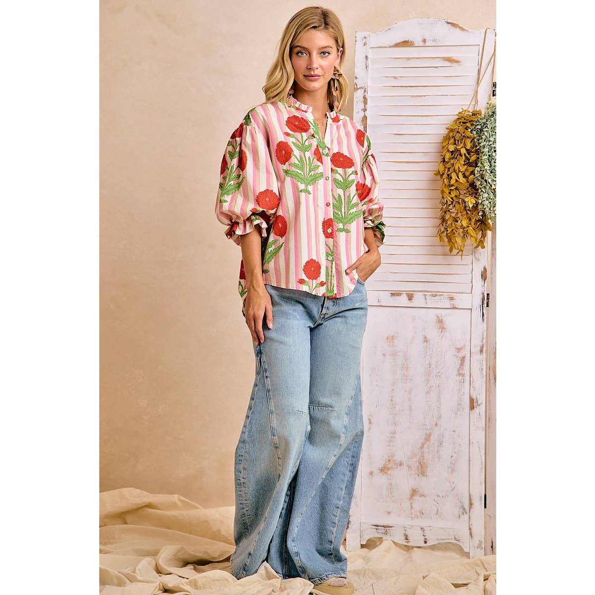 Stripe Flower Print Top