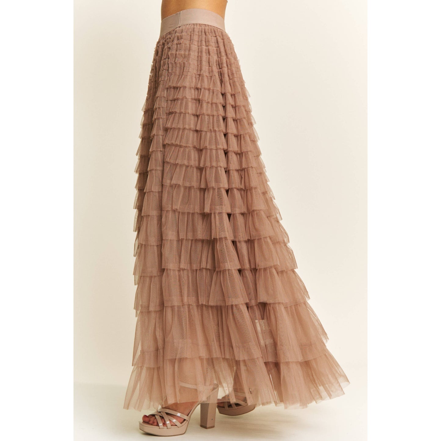 CASCADING TULLE MESH TIERED MAX SKIRT