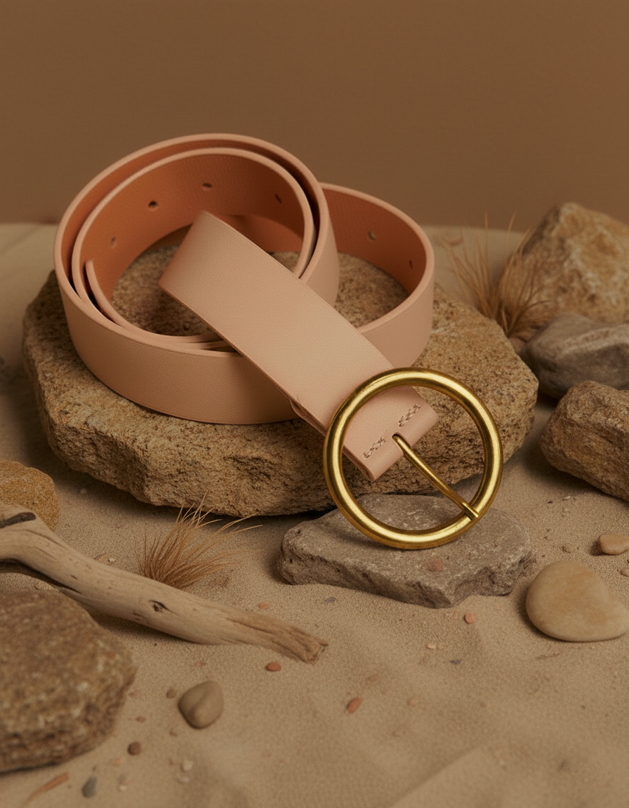 Round Brass Buckle Suede/Genuine Leather Belt