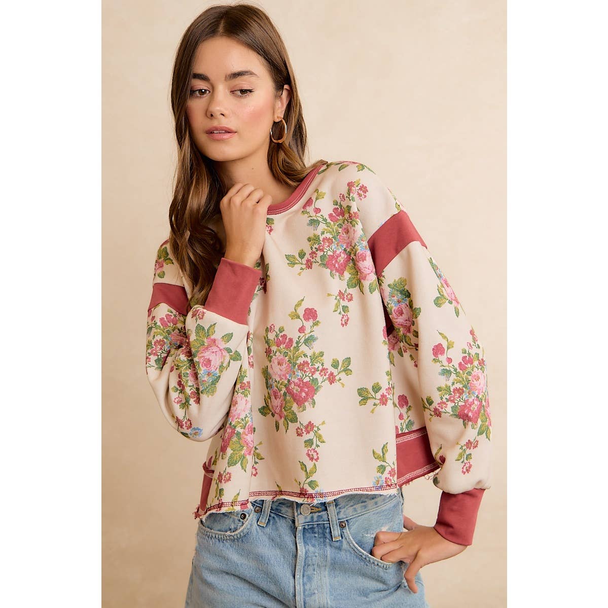 Floral Brushed Terry Open Back Top