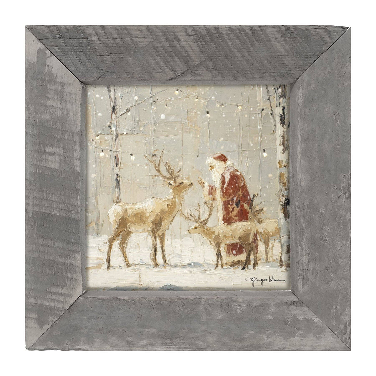 Santa Visiting Reindeer under Lights