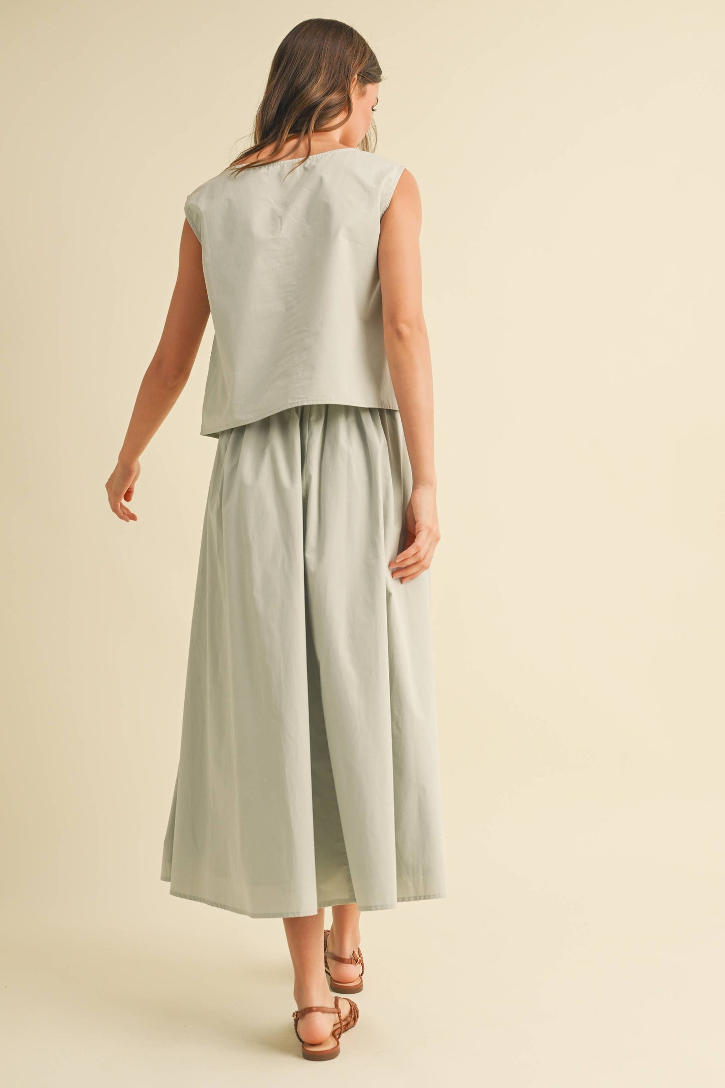 Sleeveless Top and Pleated Midi Skirt Set