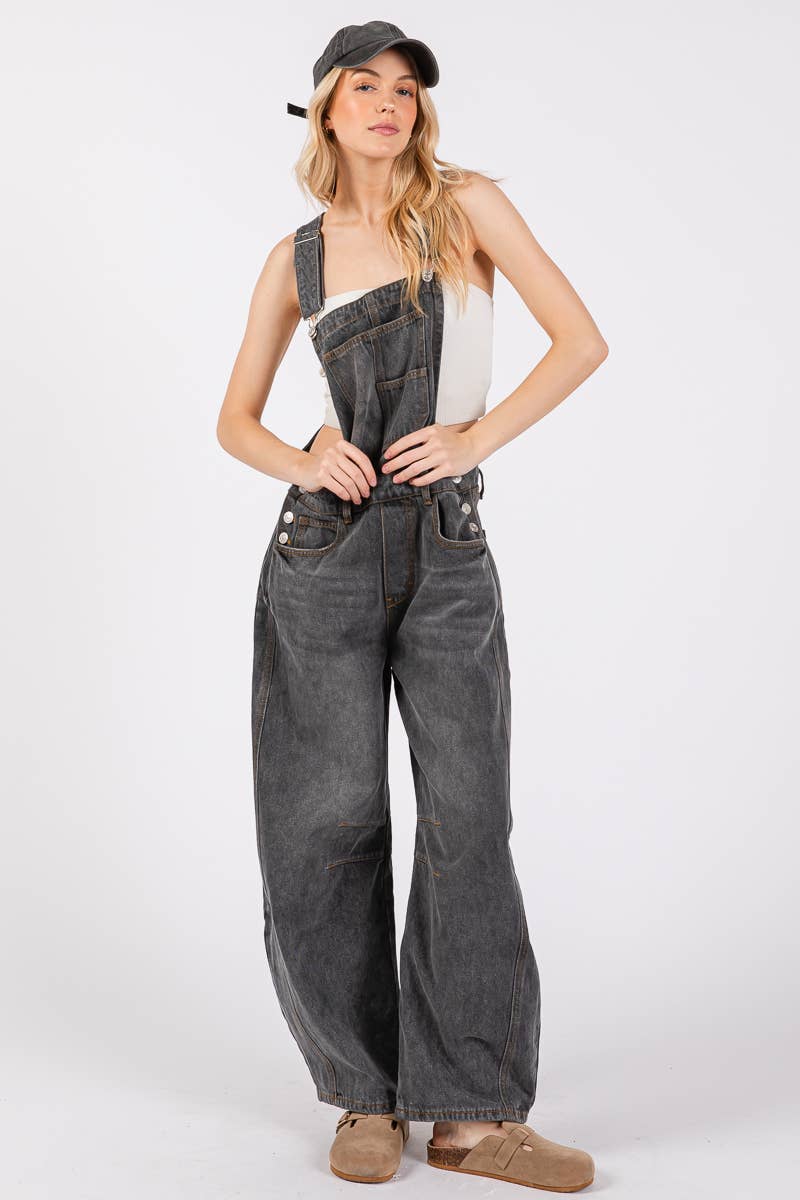 Washed Denim Overall Jumpsuit