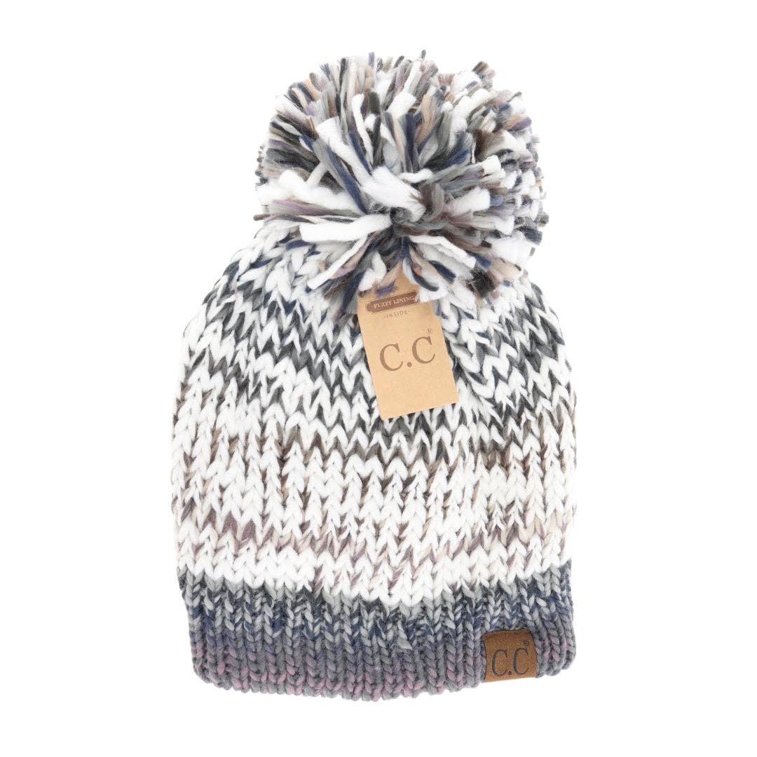 Fuzzy Lined Multicolored Yarn Pom C.C Beanie