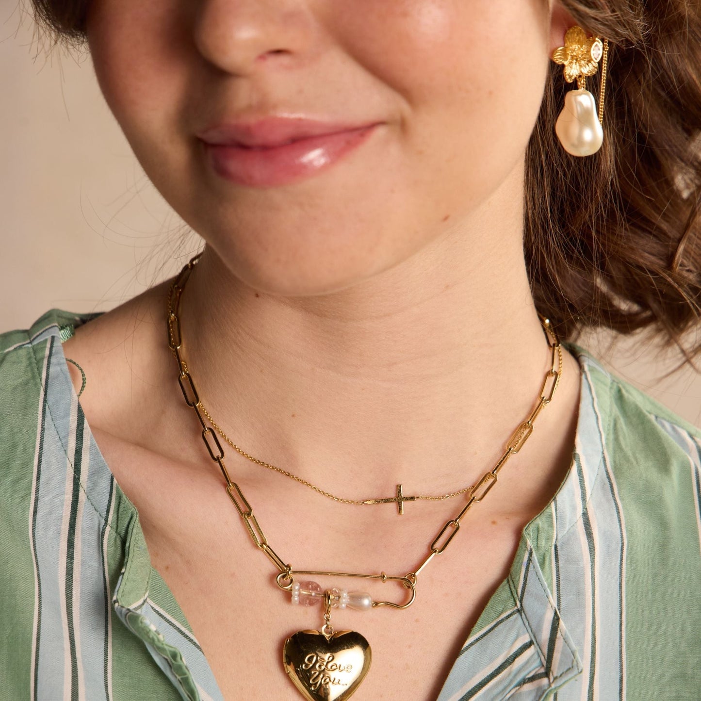 Gold Sideways Cross Necklace