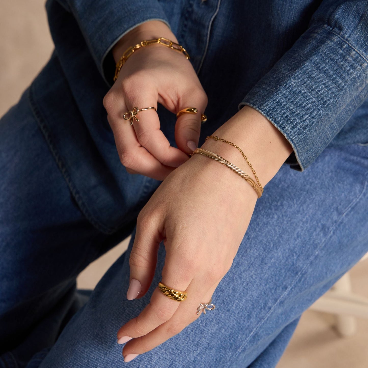 Gold Double Round-Ended Ring