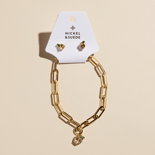 Peach Charm Bracelet and Stud Set