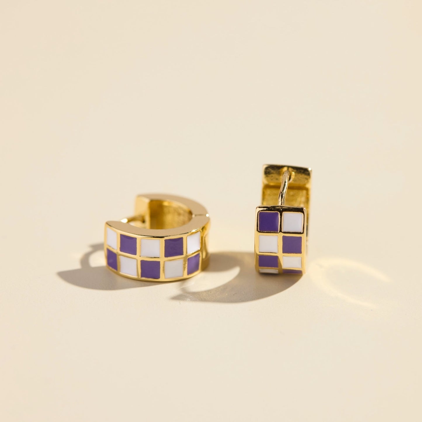 Purple & White Checkered Enamel Huggies